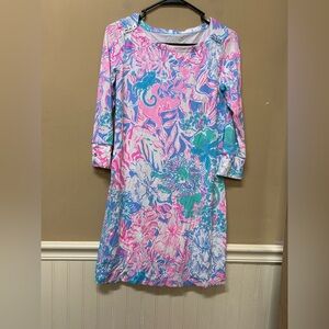Lilly Pulitzer UPF 50+ Sophie Dress VIVA LA LILLY Blue Pink Peri Beach Small